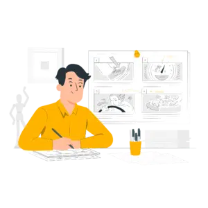 homme dessine un storyboard